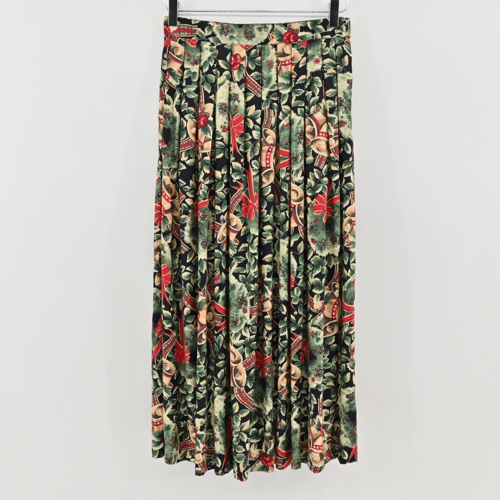 Charter Club Pleated Skirt Womens Size 6 Christmas‎ Bells Holly Holiday Vtg 80s